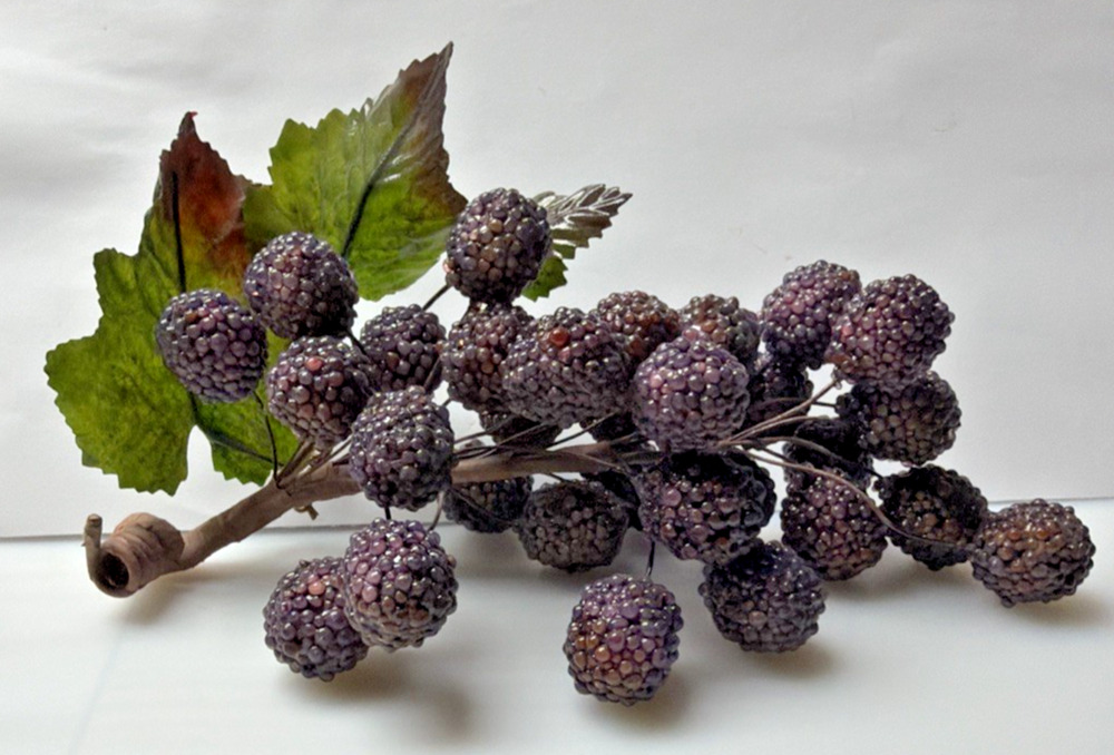 MCM Grape Cluster Glass Beaded Stem Leaves Fruit Purple As Is